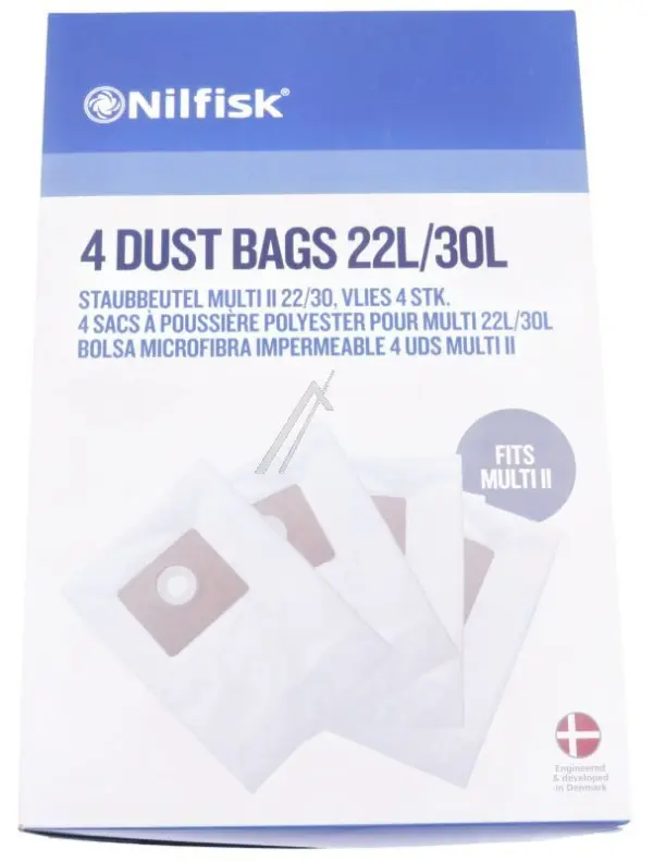 Nilfisk Fleece Dust Bags, 22 l / 30 l, Pack of 4 107417195