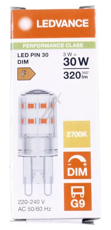 Osram LED Pin Lamp, 3W 827 Clear G9 Dimmable 300° AC58917